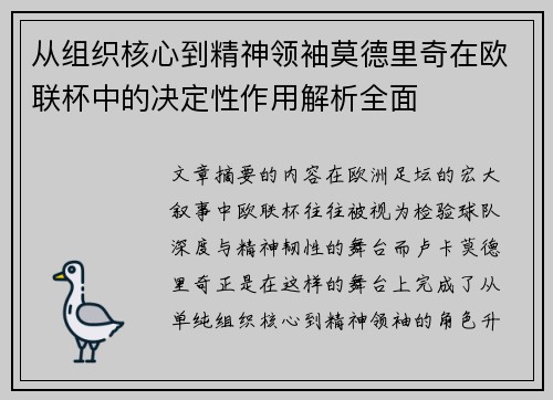 从组织核心到精神领袖莫德里奇在欧联杯中的决定性作用解析全面